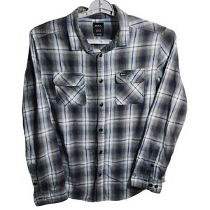 RVCA Mens Green Plaid Flannel Long Sleeve Button Down Shirt M556WRHO Size Medium